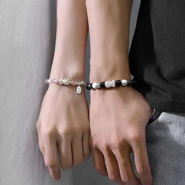 凤庙珠宝 招财貔貅串珠 新中式轻奢透亮多巴胺珠子 财源滚滚招财纳福吞金兽龙年本命 黑曜石 玉石手串 男女同款情侣款 礼盒礼物