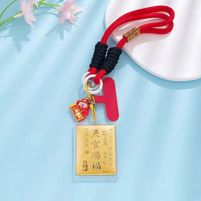 凤庙珠宝 天官赐福方牌 复古新中式轻奢国潮风福气满满财运亨通马上有钱财源滚滚 日常通勤包包搭配配饰 金 挂件 男女同款情侣款