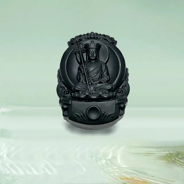 凤庙珠宝 地藏王墨翠吊坠 国潮国风佛像佛牌复古平安福运新中式吉祥锁骨链 和田玉 和田玉项链 男女同款情侣款 碧玉 礼盒