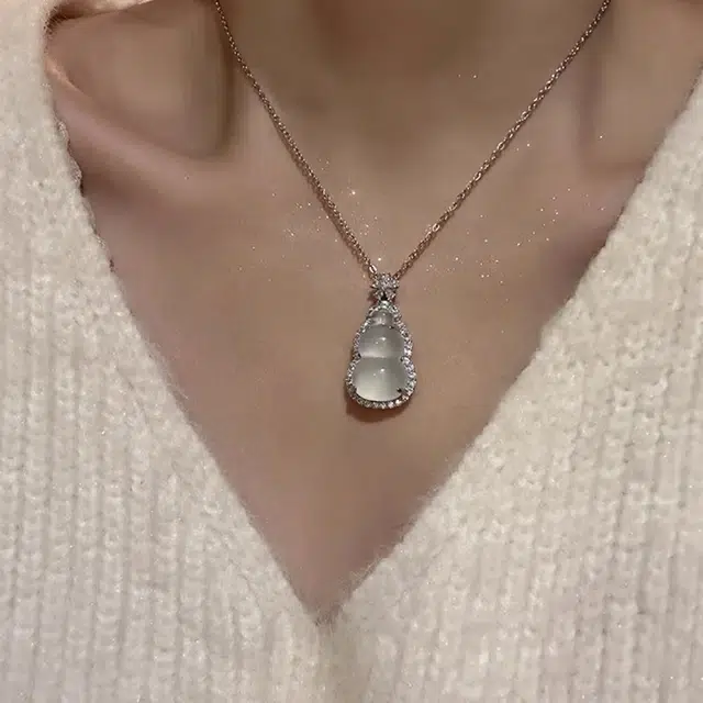凤庙珠宝 小葫芦 福禄双全新中式平安转运吉祥如意闪耀小花精致甜美锁骨 玉髓 项链 男女同款情侣款