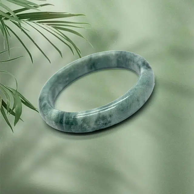 凤庙珠宝 油翠素圈 小众 气质国风汉服民族风轻奢高级时尚简约 岫玉（蛇纹石玉） 玉石手镯 女款 礼盒