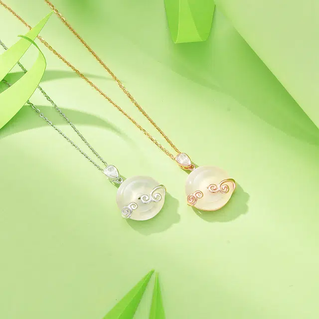 好银坊 新中式祥云平安扣高级水#好运 玉髓 项链 女款