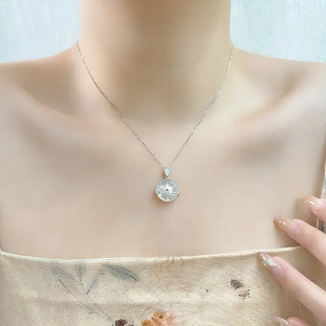 好银坊 新中式祥云平安扣高级水#好运 玉髓 项链 女款