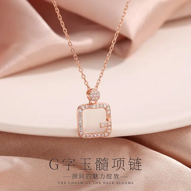 好银坊 小方块百搭方形锁骨链#好运 玉髓 项链 女款