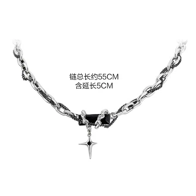 黛若 十字架小众高级感链子痞帅潮牌嘻哈风吊坠配饰酷帅锁骨链 钛钢 项链 男款
