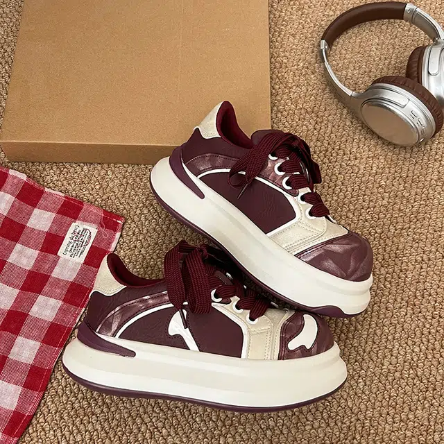 小众复古丑萌大头拼接撞色潮流舒适运动休闲学院风百搭鞋款 减震轻便增高 低帮 板鞋 女