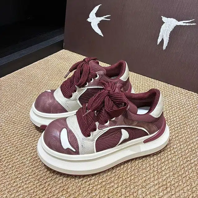 小众复古丑萌大头拼接撞色潮流舒适运动休闲学院风百搭鞋款 减震轻便增高 低帮 板鞋 女