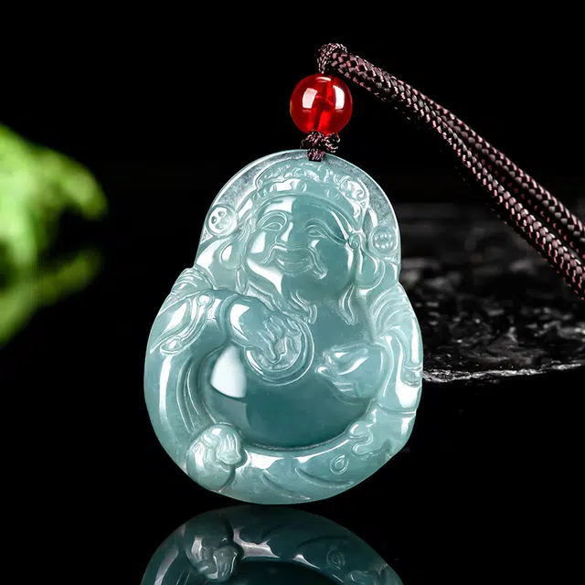 凯真 高品质蓝水迎福财神吊坠 通财纳福国潮中式复古玉佩挂件 糯种 翡翠项链 男女同款情侣款