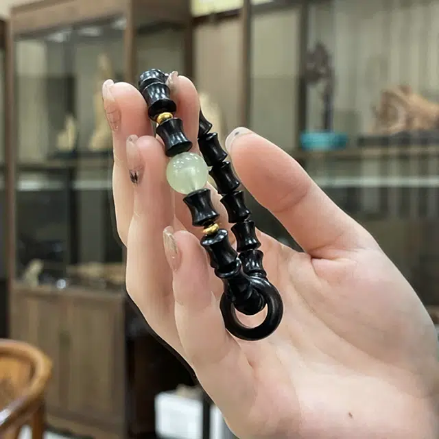 凯真 国潮上岸竹节森系夜光转运珠纳福 高油密 复古小众文玩佛珠 木作 手串 男女同款情侣款 紫光檀 礼盒