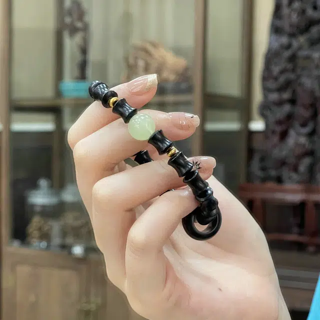 凯真 国潮上岸竹节森系夜光转运珠纳福 高油密 复古小众文玩佛珠 木作 手串 男女同款情侣款 紫光檀 礼盒