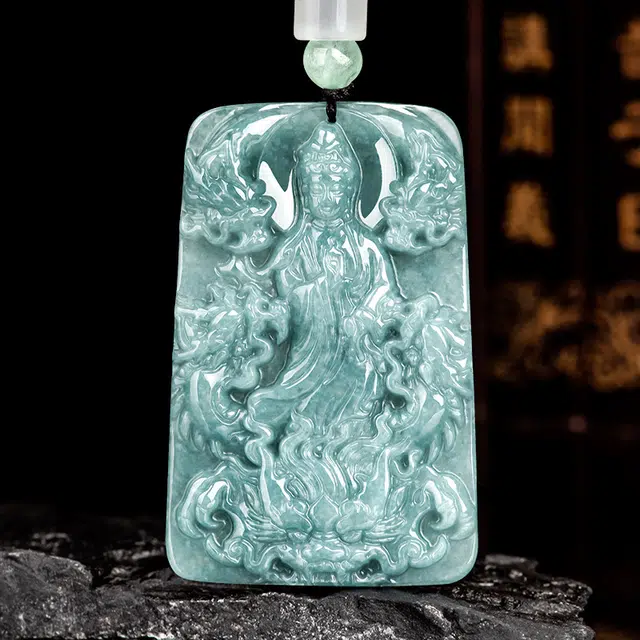 凯真 精品神龙观音吊坠 圆润细腻本命年 国潮大气复古经典 糯种 翡翠项链 男女同款情侣款 礼盒