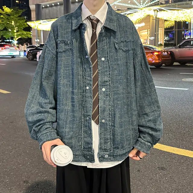 地界二 美式高街复古潮流设计感牛仔外套夹克 男女同款