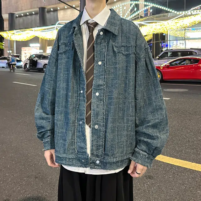 地界二 美式高街复古潮流设计感牛仔外套夹克 男女同款