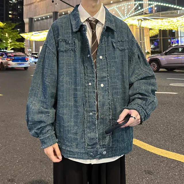 地界二 美式高街复古潮流设计感牛仔外套夹克 男女同款