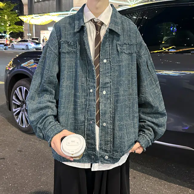 地界二 美式高街复古潮流设计感牛仔外套夹克 男女同款