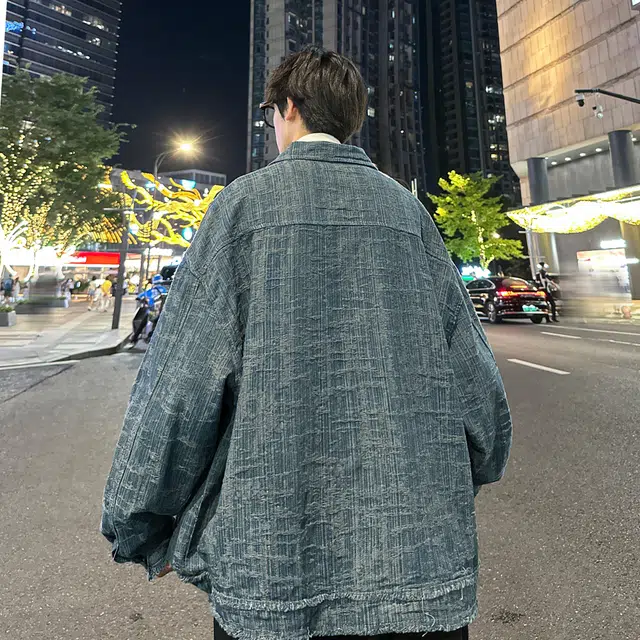 地界二 美式高街复古潮流设计感牛仔外套夹克 男女同款