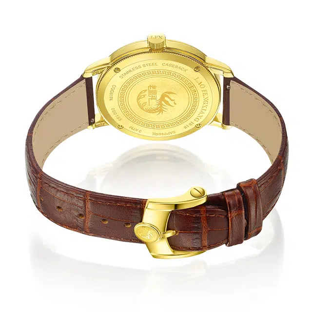 老凤祥 至爱·永恒 时尚潮流 石英机芯 牛皮表带 国表 男女同款 金色表盘