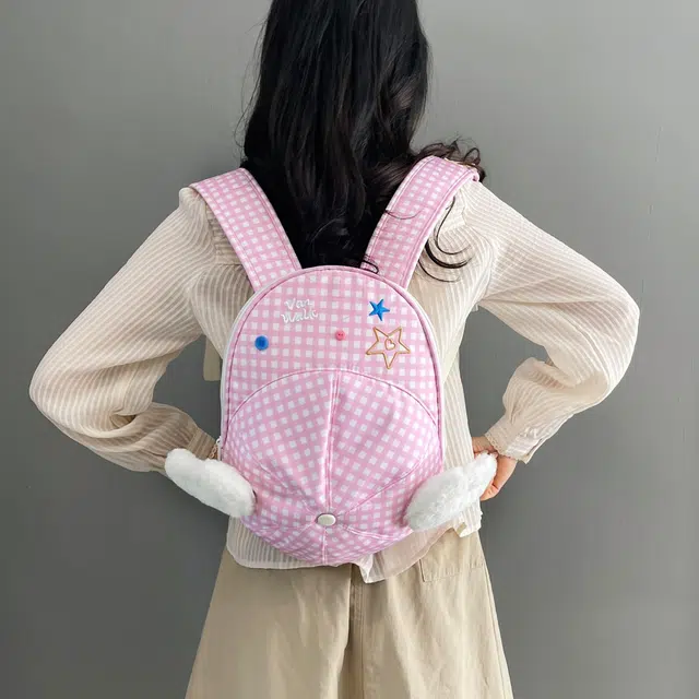 泰迪珍藏 设计卡通可爱格子 尼龙 背包双肩包 女款 粉色/蓝色