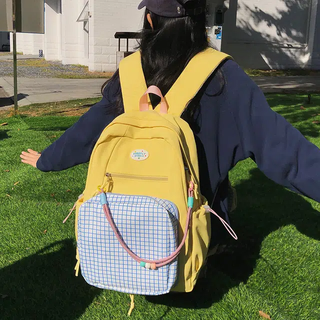 泰迪珍藏 韩系小众撞色格纹百搭通勤简约轻便 尼龙 双肩包 女款 多色