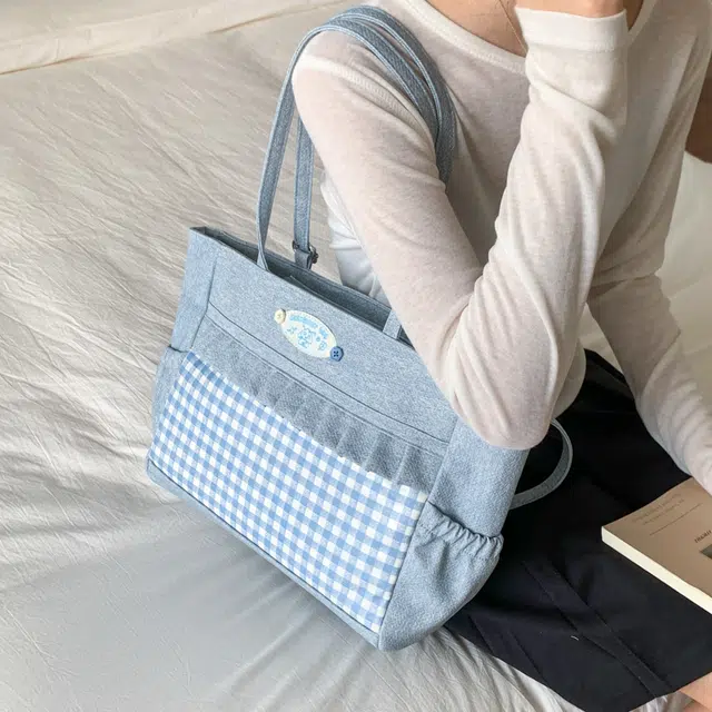 泰迪珍藏 日系可爱甜美文艺格子百搭 帆布 托特包双肩单肩包 女款 多色