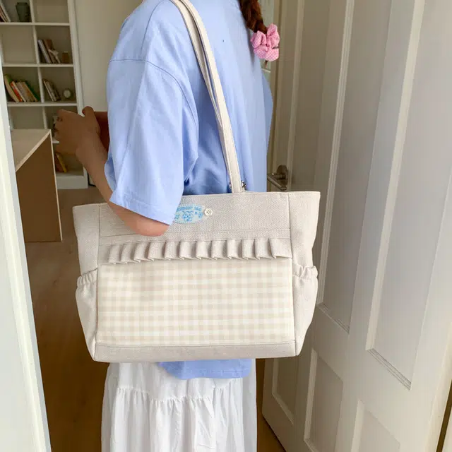 泰迪珍藏 日系可爱甜美文艺格子百搭 帆布 托特包双肩单肩包 女款 多色