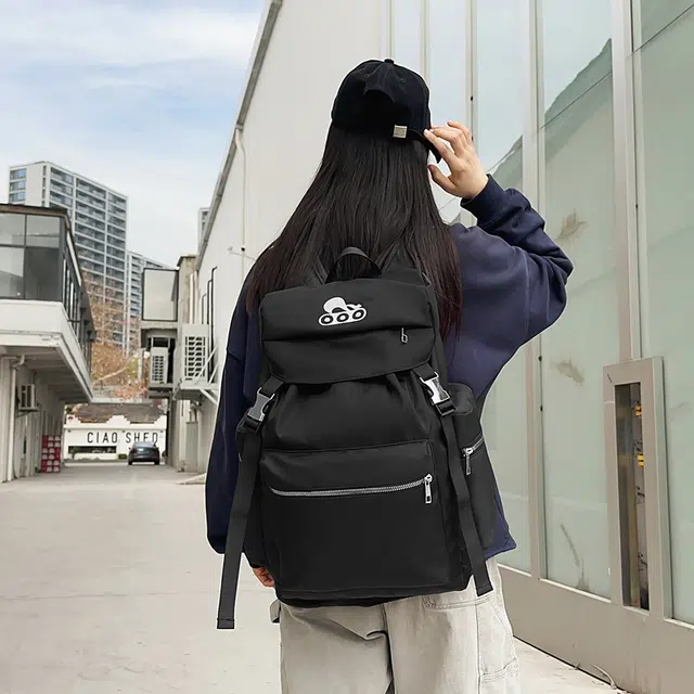 泰迪珍藏 潮酷刺绣通勤百搭 尼龙 双肩包 常规 男女同款情侣款 黑色