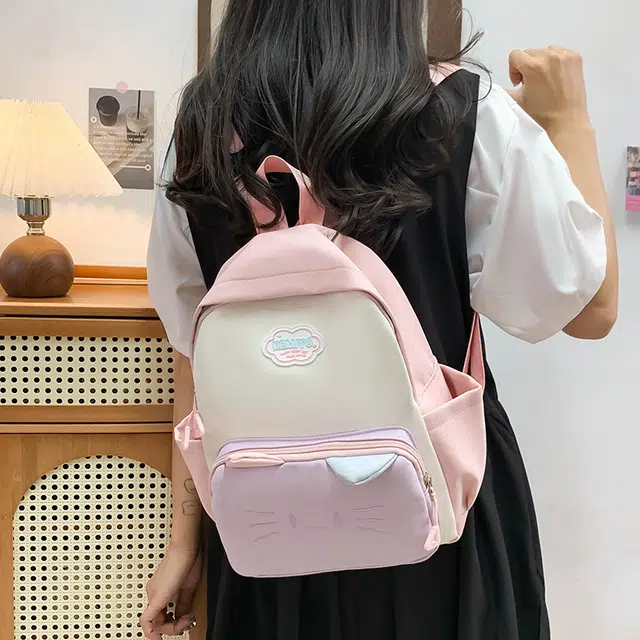 泰迪珍藏 日系猫耳朵简约百搭少女心 帆布 双肩包 女款 多色