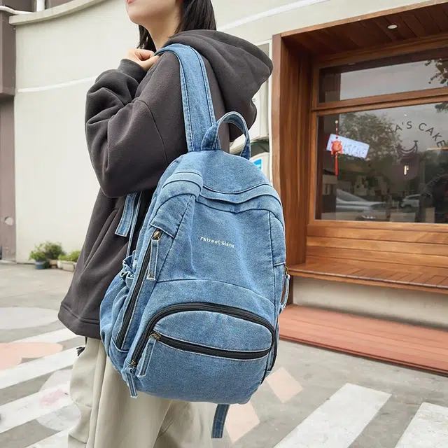 泰迪珍藏 日韩慵懒风休闲初中生校园背包高中大学生 牛仔 双肩包 女款 多色