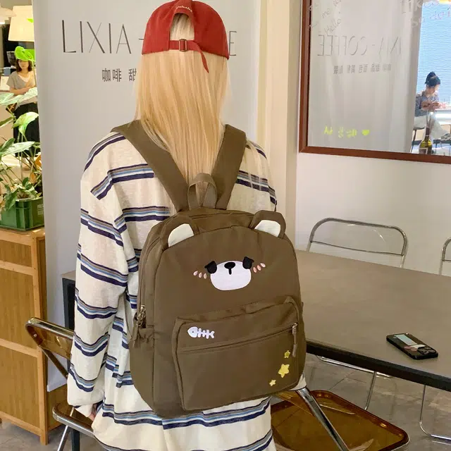 泰迪珍藏 卡通可爱小熊百搭学生 尼龙布 背包双肩包 女款 棕色