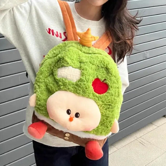 泰迪珍藏 可爱苹果树日系可爱卡通玩偶包潮森系 毛绒 双肩包 女款 绿色