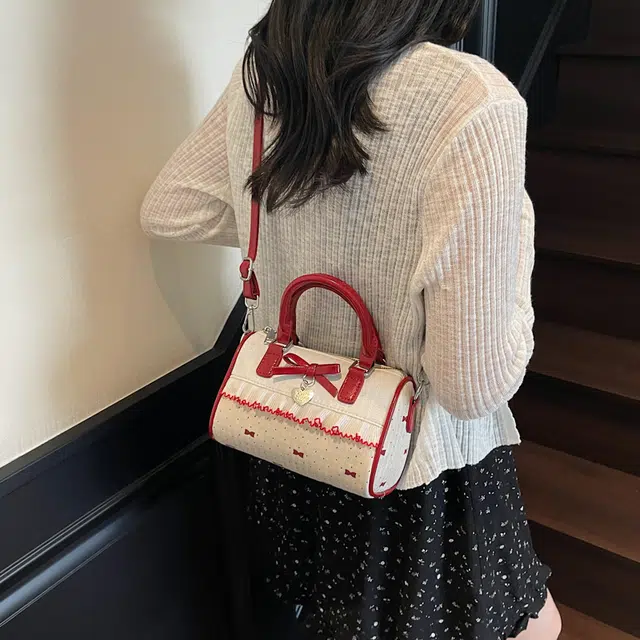 泰迪珍藏 甜美波点蝴蝶结高颜值百搭精致 布 手提包 女款 多色