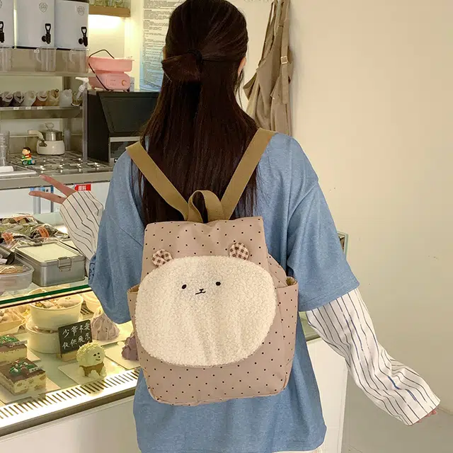泰迪珍藏 可爱小熊软妹日常手提百搭 尼龙布 双肩包 女款 卡其色