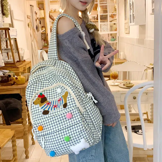 泰迪珍藏 日系学院可爱小众设计 布 双肩包 常规 女款 格子