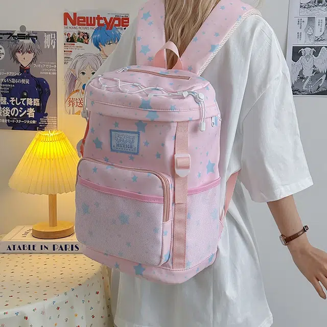 泰迪珍藏 高颜值可爱少女背包小众星星设计感大容量初中校园旅行书包 尼龙 双肩包 女款 粉色/黄色/米白色/黑色