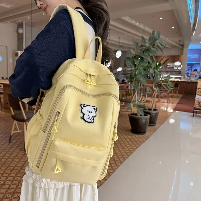 泰迪珍藏 可爱小熊高中生初中生轻便学院风 尼龙 双肩包 女款 黄色 蓝色 米白色 黑色