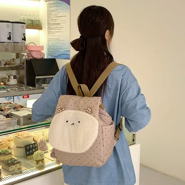 泰迪珍藏 可爱小熊软妹日常手提百搭 尼龙布 双肩包 女款 卡其色
