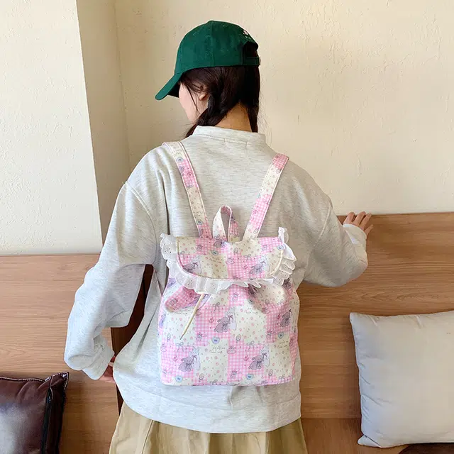 泰迪珍藏 森系少女可爱拼色大容量碎花 布 双肩包 女款 多色