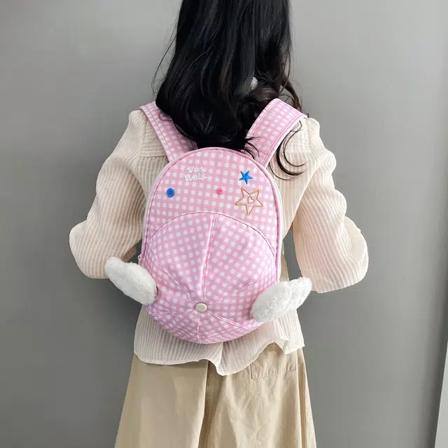 泰迪珍藏 设计卡通可爱格子 尼龙 背包双肩包 女款 粉色/蓝色