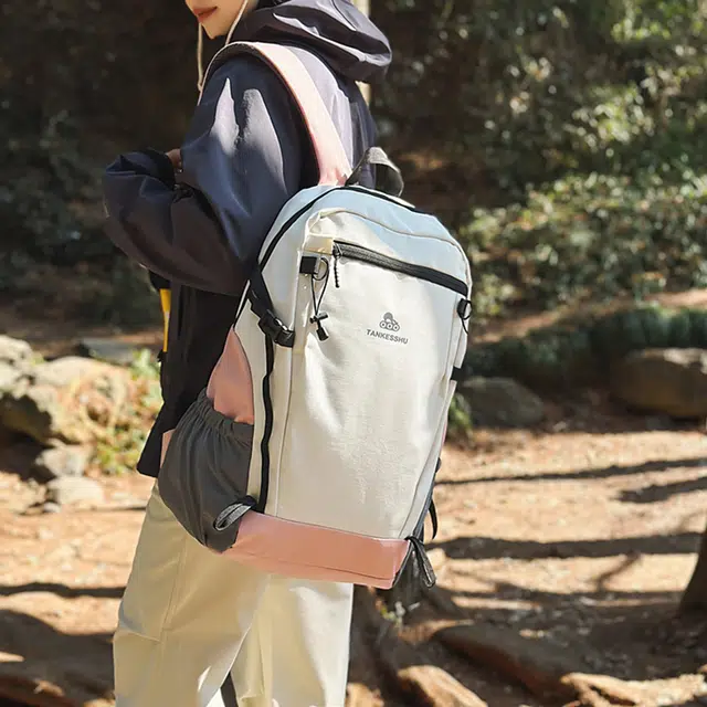 泰迪珍藏 拼色小清新旅行差旅登山徒步轻便 尼龙拼网 双肩包 男女同款情侣款 粉红色/浅灰色/黑色