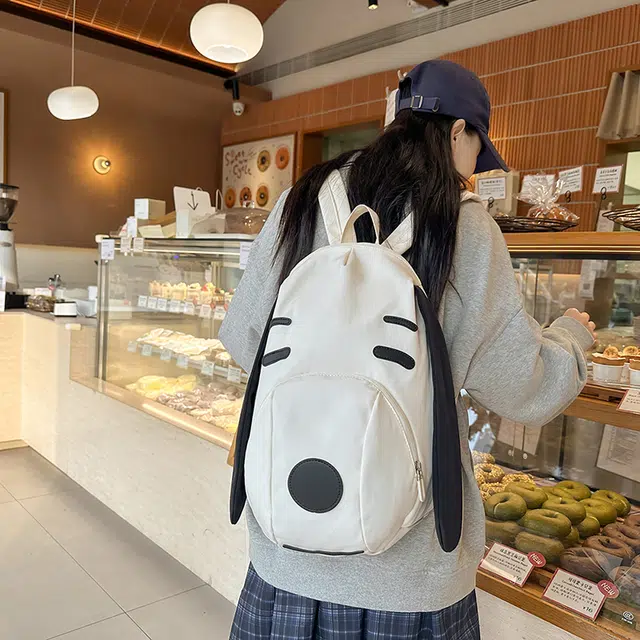 泰迪珍藏 可爱小狗双背包个性大耳狗初中小学生书包小众大容量外出旅行 尼龙 双肩包 女款 乳白色