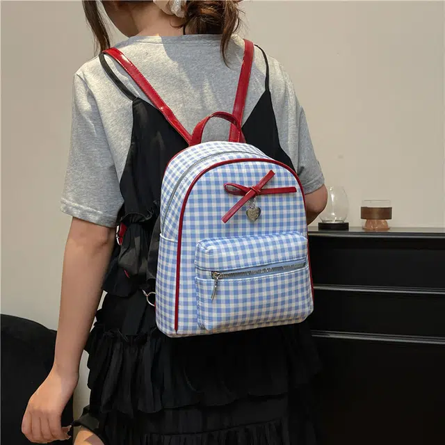 泰迪珍藏 百搭格纹包可爱蝴蝶结背包 尼龙 双肩包 女款 多色