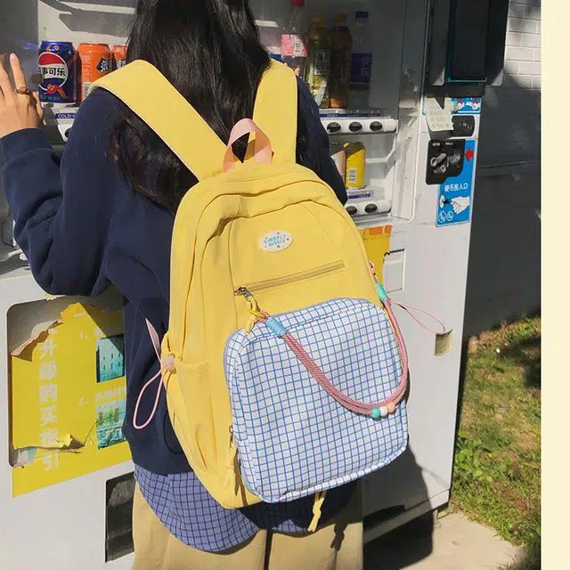 泰迪珍藏 韩系小众撞色格纹百搭通勤简约轻便 尼龙 双肩包 女款 多色