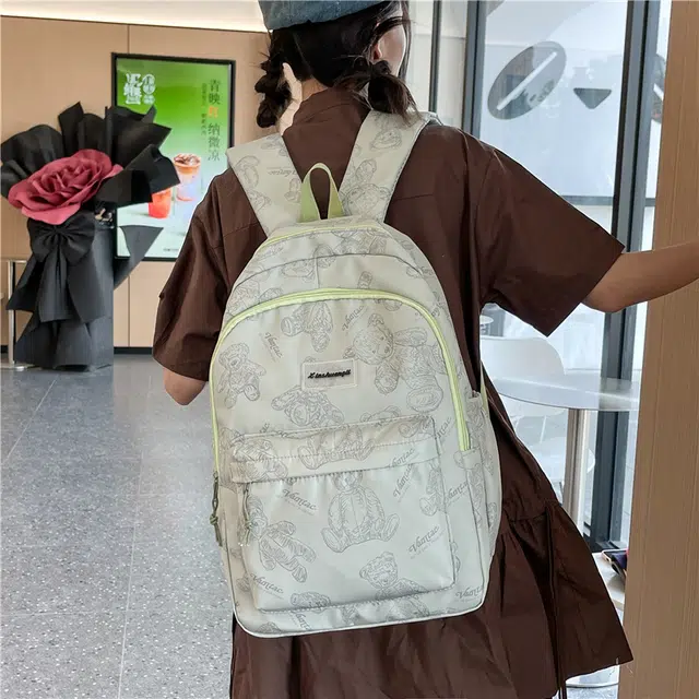 泰迪珍藏 可爱小熊小众原创旅行初高中生时尚 尼龙 双肩包 女款 浅绿色/米白色/粉红色