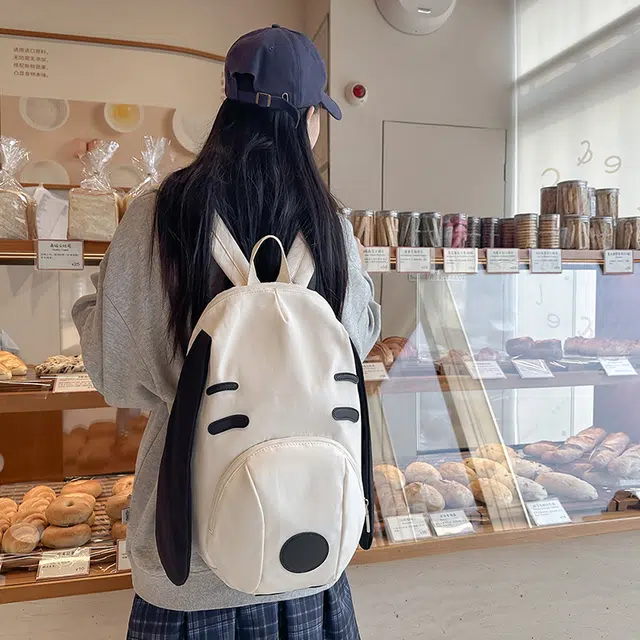 泰迪珍藏 可爱小狗双背包个性大耳狗初中小学生书包小众大容量外出旅行 尼龙 双肩包 女款 乳白色