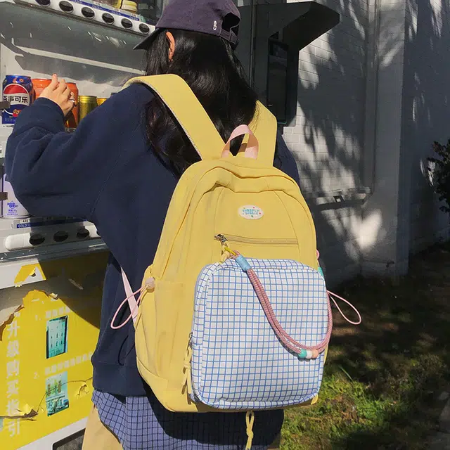 泰迪珍藏 韩系小众撞色格纹百搭通勤简约轻便 尼龙 双肩包 女款 多色