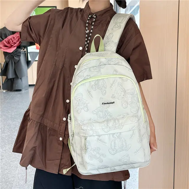 泰迪珍藏 可爱小熊小众原创旅行初高中生时尚 尼龙 双肩包 女款 浅绿色/米白色/粉红色