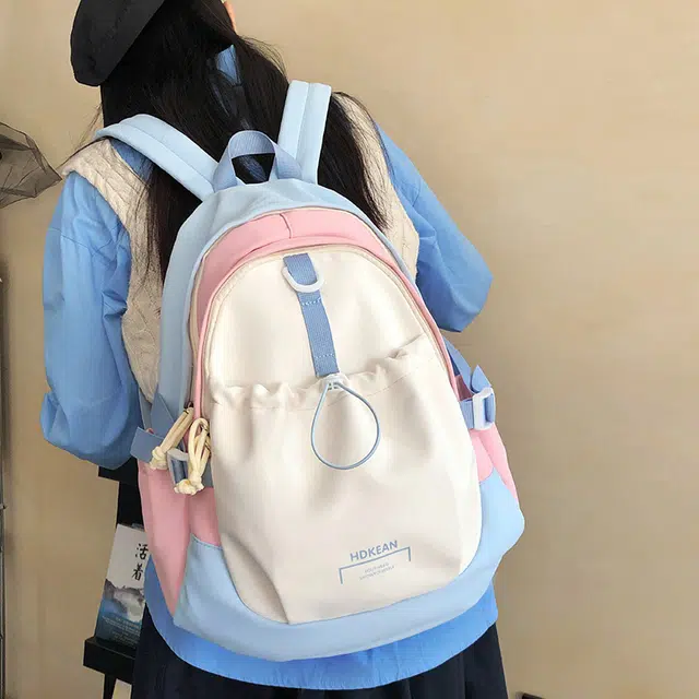 泰迪珍藏 撞色校园书包初中生高颜值设计感小众大学生韩系背包 尼龙 双肩包 女款 蓝粉色/蓝黄色/红橘色