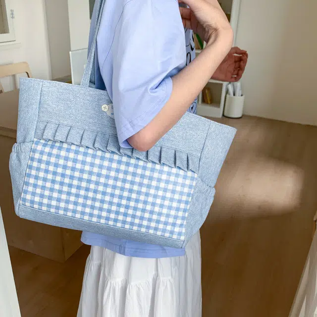 泰迪珍藏 日系可爱甜美文艺格子百搭 帆布 托特包双肩单肩包 女款 多色