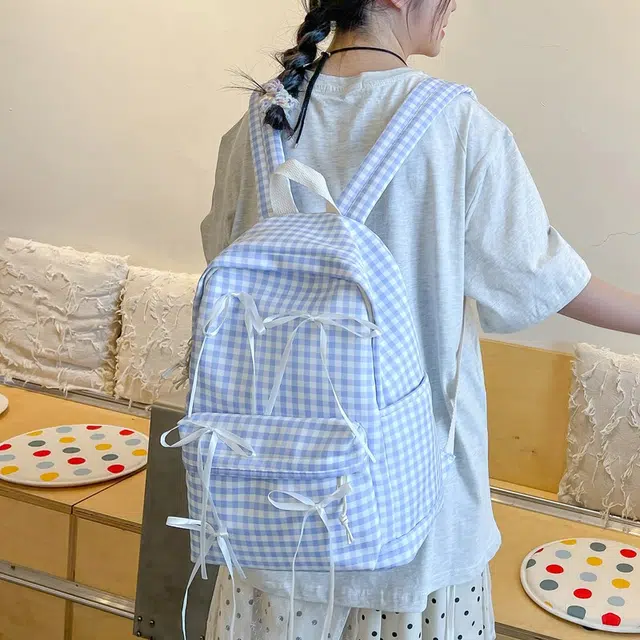 泰迪珍藏 慵懒风书包大学生原创小众简约百搭格子背包初高中学生包潮 复合布 双肩包 女款 多色