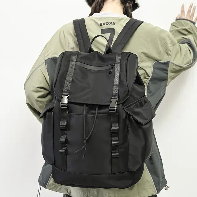 泰迪珍藏 机能潮流工装旅行运动背包 尼龙 双肩包 男女同款情侣款 黑色